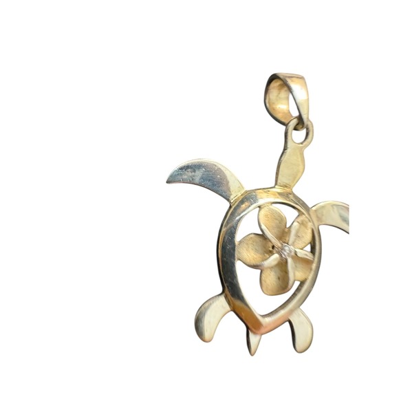 Silver 925 Hawaiian Honu Turtle Pendant Plumeria Flower Center Small Clear Stone - Picture 7 of 9